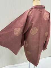 «花ラブリ»　AK776PI　リユース　リサイクル　小紋柄　羽織　市松模様　丸紋　和装　和柄　和風　和服