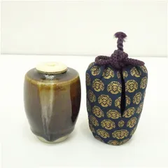 メル61654　濃茶入れ　茶入　陶器　仕覆付　茶道 メル61654様専用 濃茶入れ 茶入 陶器 仕覆付 茶道