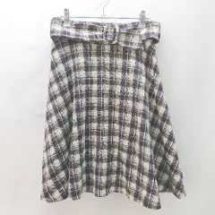 ◇ MISCH MASCH チェック柄 ウエストベルト ひざ丈 フレア スカート サイズ38 ブラック アイボリー系 レディース E  【1402200021523】