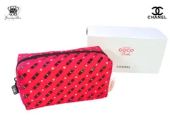シャネル ノベルティ スクエアポーチ ルージュ ココ フラッシュ リップスティック 柄 レッド 元箱なし CHANEL 【Used 開封品】