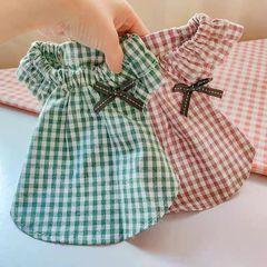 ペット服 リボン付きワンピース　小型犬 猫　Tシャツ ノースリーブ 春夏用の薄手 ペット服 小型中型犬用 子犬服 猫服　通気　散歩 お出掛け