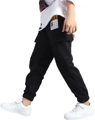 Rolanko キッズ ロングパンツ ズボン 子供 長ズボン ゴムウエスト( ブラック,  160)