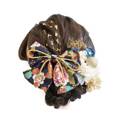 [Lomeri ロメリ] 七五三の髪飾り ドライフラワー つまみ細工 和柄リボン 七五三 ゆかた 成人式 前撮りY20(ブルー)
