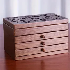 ジュエリーケース アクセサリーケース ジュエリーボックス 木製 モダン レトロ調 4段 アクセサリー収納 鏡 ミラー付き 大容量 小物入れ ウッデンケース 飾り彫り おしゃれ インテリア ピアス ネックレス 指輪 イヤリング 4-7