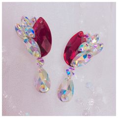 スワロフスキーをあしらったレッドイヤリング 社交ダンス☆ベリー