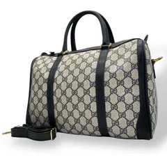 美品 GUCCI オールド グッチ ヴィンテージ ミニボストンバッグ 2WAY ショルダーバッグ GGスプリーム GG柄 PVC レザー 本革 ゴールド金具 ネイビー 紺色 グレー 灰色 レディース A