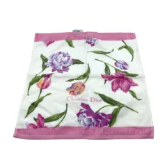 Christian Dior　クリスチャンディオール  ハンドタオル　ハンカチ　花　フラワー　ピンク×ホワイト　コットン