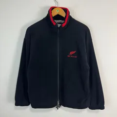 90s フリースジャケット ニュージーランド ブルゾン ワンポイントロゴ ロゴ刺繍 裏地 総柄 アニマル柄 ブラック メンズ サイズXL 古着 ストリート