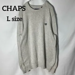 【CHAPS】L コットンニット　ワンポイント刺繍　クルーネック　ライトグレー　US古着
