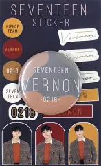 【中古】バッジ・ピンズ バーノン 缶バッジ+ステッカーセット 「SEVENTEEN WINTER KUJI」 C賞 ローソン・HMV限定