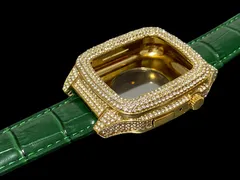 ゴールド　グリーン　applewatchバンド　ステンレス　カバー　キラキラ　ラバーベルト　アップルウォッチケース　44mm45mm  メンズレディース