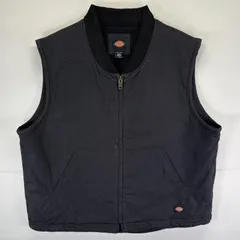 古着 ディッキーズ Dickies ベスト ダック ワーク ワンポイントロゴ 大きいサイズ フルジップ 2XL  ブラック メンズ