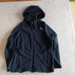 a117【 PUMA 】 プーマ フード付き パーカー (L) ジップアップ 黒 ブラック ユニセックス ゆるだぼ