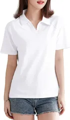 [ブブ オーハナ] ポロ シャツ Tシャツ 半袖 無地 襟付き Vネック キレイメ レディース 女性 用 T シャツ 春 夏 秋 冬 服 物 M L XL LL サイズ きれいめ ストレッチ 伸縮 性 レイヤード スタイル 重ね着 ティーシャツ ティシャツ ポ