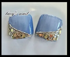 フット親指　スカイブルー　マグネットネイル　ガラスフレンチネイル