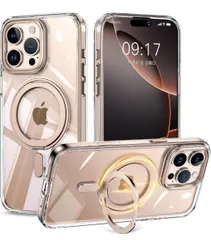 ★KMAMBNG iPhone 16 Pro Max 用 ケース 縦横両対応 リング 【多機能360度回転スタンド】MagSafe対応 ワイヤレス充電対応 半透明マット 16pro max 用 ケース (ブロンズゴールド, iPhone 16 Pro Max)