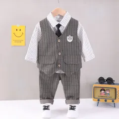 ☆ コーヒー ☆ 100CM ☆ フォーマルスーツ キッズ mw90112 フォーマルスーツ キッズ ストライプ パンツスーツ フォーマル スーツ ネクタイ ズボン パンツ ベスト シャツ ストライプシャツ 長袖 子供服 子ども服 男の子 子供 子ども こども