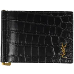 イヴ・サンローラン YVES SAINT LAURENT タイニー モノグラム ビルクリップ ウォレット 短財布 マネークリップ 型押し 二つ折り財布 レザー ブラック 607738 メンズ 【中古】のサムネイル