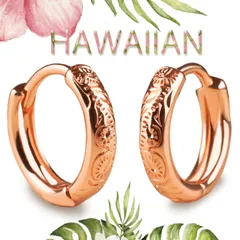 ピアス レディース かわいい ハワイアンジュエリー フープ ピアス 両耳用 ピンク ゴールド おしゃれを