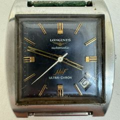 K【ジャンク】LONGINES automatic ULTRA-CHRON デイト 自動巻き ウルトラクロン スクエア 黒系文字盤
