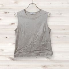 D0285 リマ 里麻 Tシャツ ノースリーブ (M) ベージュ 無地 Uネック 綿/コットン