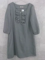 ◇ ◎ Simplicite シンプリシテェ フリル ハーフボタン 七分袖 膝丈 ワンピース グレー レディース 【中古】 【1002800985654】