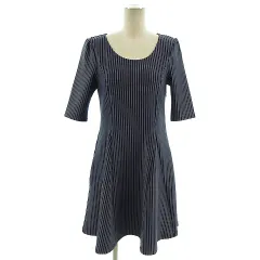 スウィートマミー Sweet Mommy ワンピース ひざ丈 七分袖 授乳口付き マタニティ ストライプ ストレッチ ネイビー 紺 グレー M