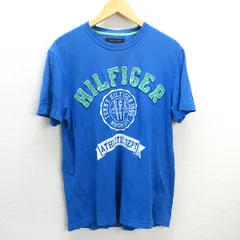 G■トミーヒルフィガー/TOMMYHILFIGER カレッジロゴTシャツ【L程度】青系/men's/19【中古】■