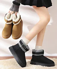 厚底ムートンブーツ 裏起毛ショートブーツ