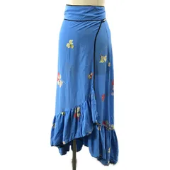 Ganni / ガニー | フラワープリント ラップ フリル ロングスカート | 36 | ブルー | レディース