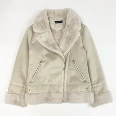 12f11 《美品》 LAUREN RALPH LAUREN ローレンラルフローレン フェイクムートン ライダースジャケット アウター フェイファー ボア Lサイズ ベージュ系 レディース