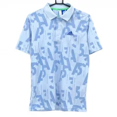 【美品】アディダス 半袖ポロシャツ ライトブルー 総柄 メンズ L ゴルフウェア adidas