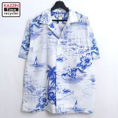 70s ハワイ製 vintage 総柄 オープンカラー アロハシャツ メンズ 表記Lサイズ