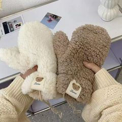 新品 ミトン編み 紐付き ボア手袋 手袋 ミトングローブ ひも付き 裏起毛 ボア ファー もこもこ ふわふわ 冬小物 お揃い レディース トレンド 人気 おすすめ シンプル 秋 冬 紛失防止 クリスマス プレゼント ギフト 無地 kkkdbr