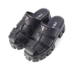 プラダ モノリス ラバー トライアングルロゴ サンダル ブラック 37【中古】