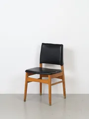 【複数有】1960年代 ヴィンテージ ウッドベース ブラックビニール ダイニングチェア イス