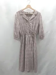 ◇ ⊂ OLIVE des OLIVE オリーブ デ オリーブ チェック柄 半袖 ロング ワンピース サイズF ベージュ レディース E  【1502180051494】