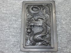 TS4 竜 硯蓋 彫刻墨 龍神 鳳凰 骨董品 書道具 文房四宝 高級金彩墨 古