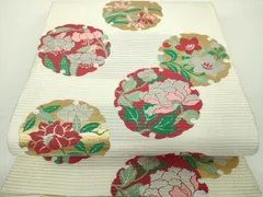 平和屋着物●セミアンティーク　六通柄袋帯　雪輪花文　金銀糸　正絹　逸品　DAAY1140ps