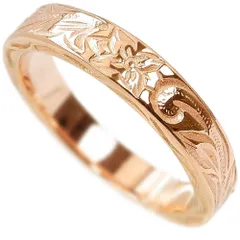 ハワイアンジュエリー リング 指輪 レディース メンズ 金属アレルギー対応 サージカル ステンレス プレゼント プルメリア スクロール ギフト ペアリング つけっぱなしOK ピンクゴールド ropr01p