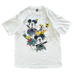 L 80s 90s カナダ製 ディズニー キャラクター Tシャツ ミッキー ミニー ドナルドダック グーフィー 両面プリント 貫通 飛び出し ヴィンテージ ビックプリント ホワイト