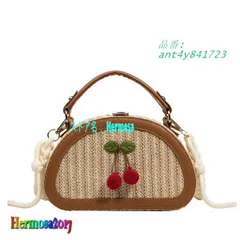 スマホポシェット 2WAY 草編み スマホポーチ さくらんぼ 可愛い レディース ウツモモ コンビ ボヘミアン風 ボタン式 鍵 ショルダー ant4y841723
