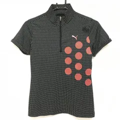 ★特価★プーマ 半袖ハイネックシャツ 黒×白 ドット ハーフジップ  レディース L ゴルフウェア PUMA