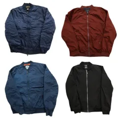 古着卸 まとめ売り MA-1型 ジャケット 4枚セット (メンズ L ) 無地 袖ポケット ダブルジップ ネイビー ブラック 中古 古着 NC0194