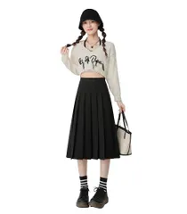 XL_ブラック [ZIBENS] スカート レディース ロングスカート ハイウエスト Aライン 無地 ミモレ丈 プリーツスカート フレア カジュアル おしゃれ 体型カバー 着痩せ かわいい 大人 春 夏 秋 冬 シンプル (XL, ブラック)