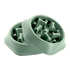 （Reina4) 早食い防止 ペット用 フードボウル 食器 犬 獣医監修 ペット 健康管理 中型犬 大型犬 猫 ダイエット 洗い替え 2個セットくすみカラー 吐き戻し 喉詰まり防止 スロー (グリーン) [グリーン]