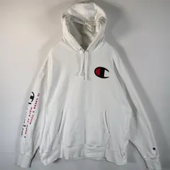 古着 チャンピオン Champion パーカー リバースウィーブ 大きいサイズ 復刻 フーディー ワンポイントロゴプリント 袖ロゴ X LARGE  ホワイト メンズ