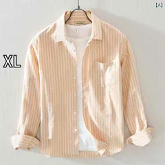 [XL]メンズ 男性用 ファッション オシャレ シンプル 大人 かっこいい ストリート ヒップホップ HipHop イエロー シャツ 長袖 ストライプライト ブルー シャツ ピュアコットン シャツ ピンク