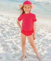 ❤︎ラッフルバッツ❤︎新品❤︎ラッシュガード　ビキニ　セット　レッド　ドット水着