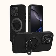 指紋防止 縦横両対応 ワイアレス充電対応 米軍MIL規格耐衝撃 【スマホリング搭載・360°回転スタンド】 シックなデザインと 圧倒的な保護力 手触り MagSafe対応 の耐久性！ ケース Pro 16 (ブラック) iPhone Bolvunes 【202
